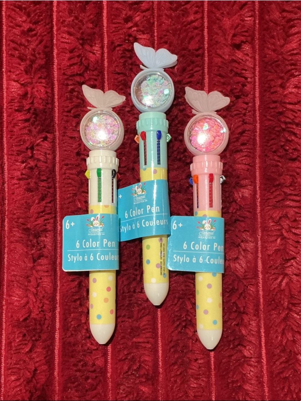 🦋NWT🦋   6-Color Multicolor Polka Dot Pens with Butterfly Shaker - Set of 3